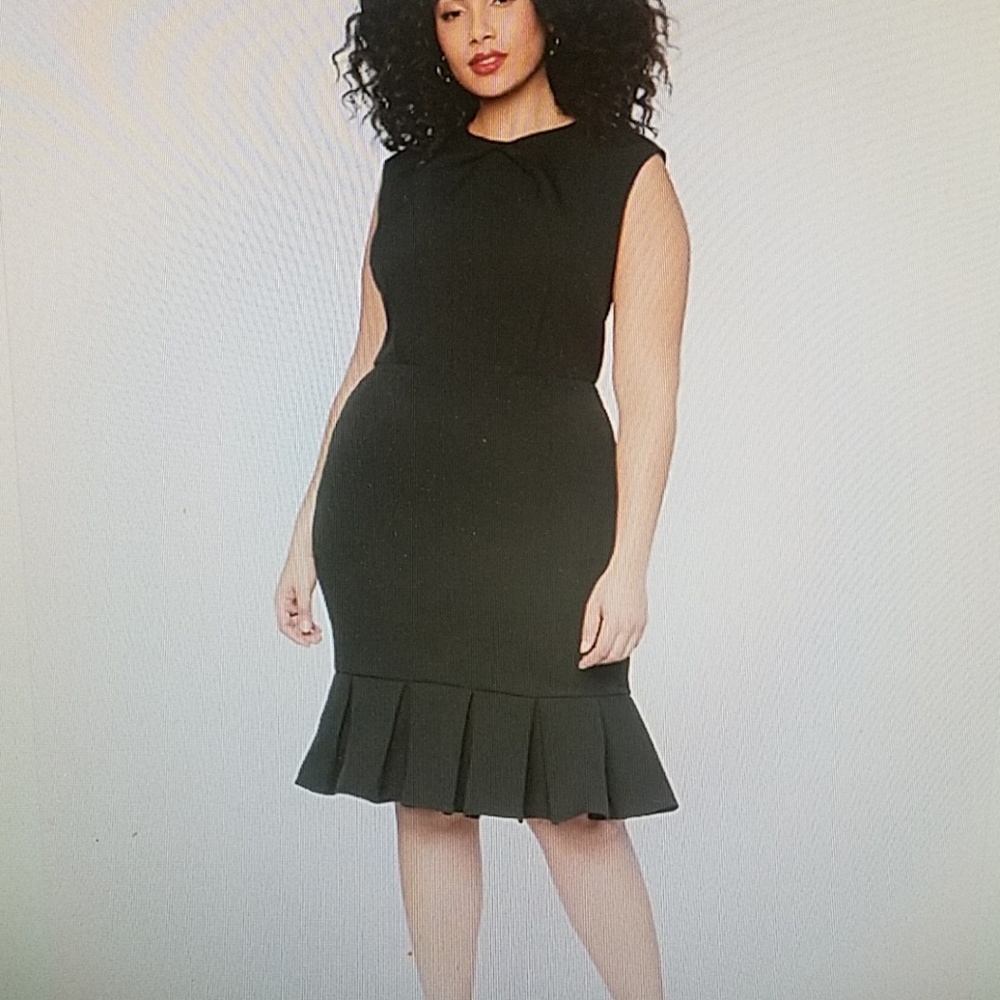 Pleated Neckline Sheath Dress with Ruffle Hem